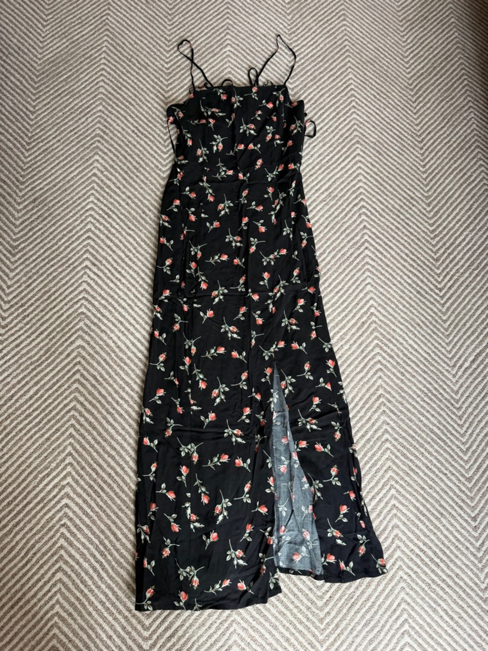 Topshop Black Floral Slip Dress with Red Rosebuds